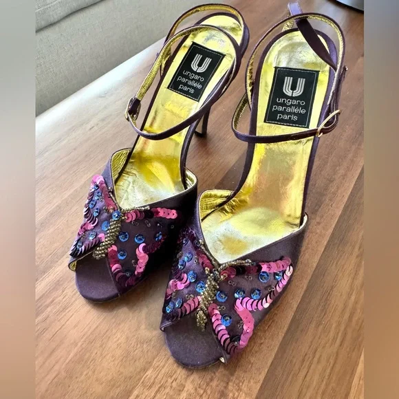 Ungaro Paris Butterfly Purple Sequined Heels - Picture 12 of 12